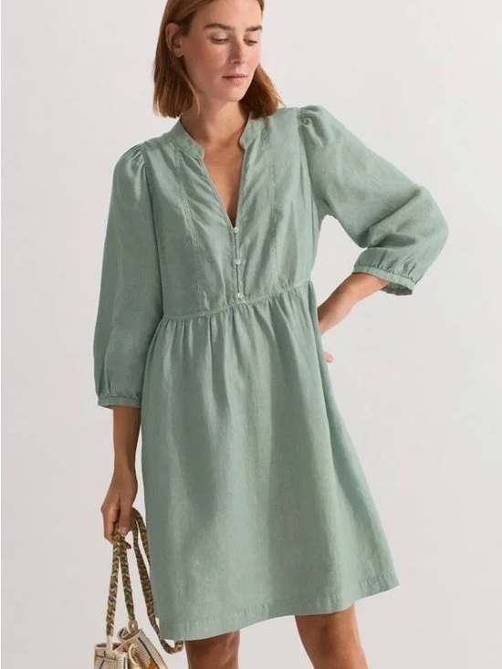 Wrap London Dresses & Skirts - Wrap London Sage Green V-Neck Midi Dress with Puff Sleeves